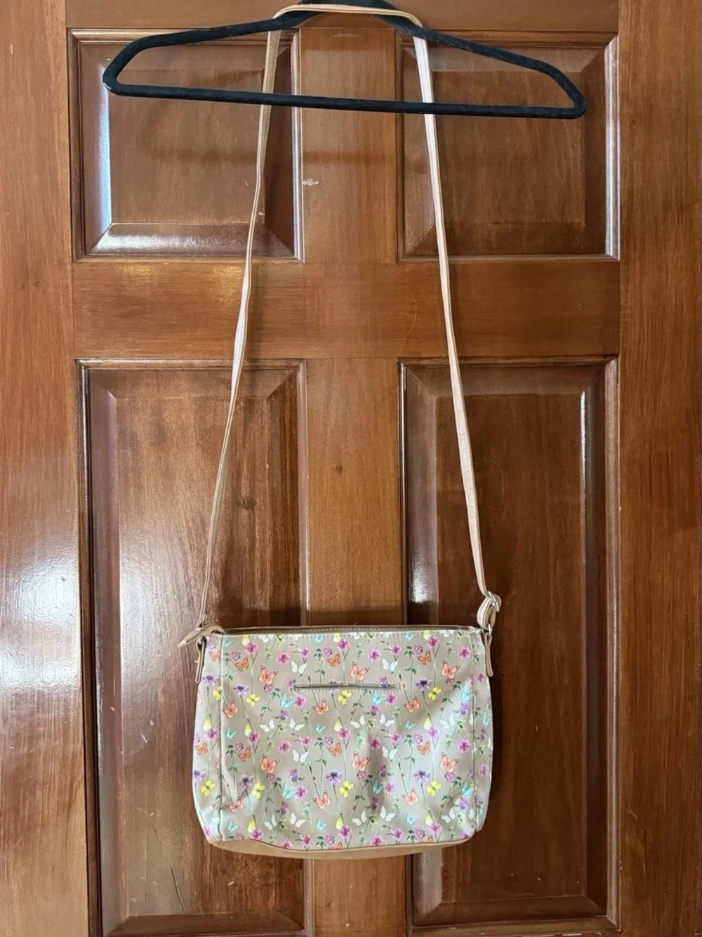MultiSac Floral Butterfly Crossbody Faux Leather Brown Tan Multi Pocket Purse